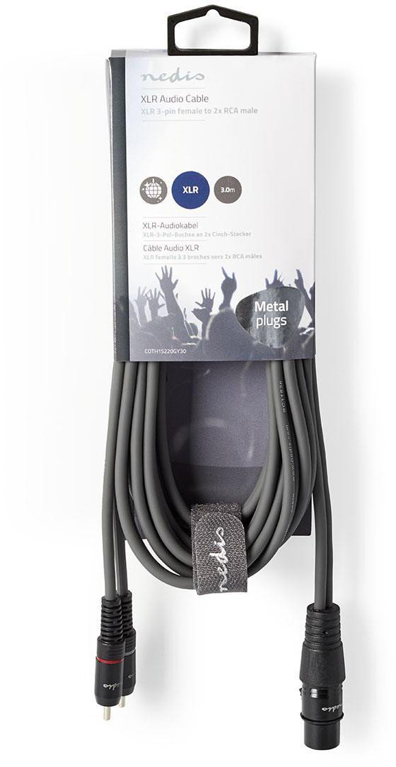 Kabllo audio Nedis XLR, XLR 3 pin femër në 2x RCA mashkull, 3m, gri