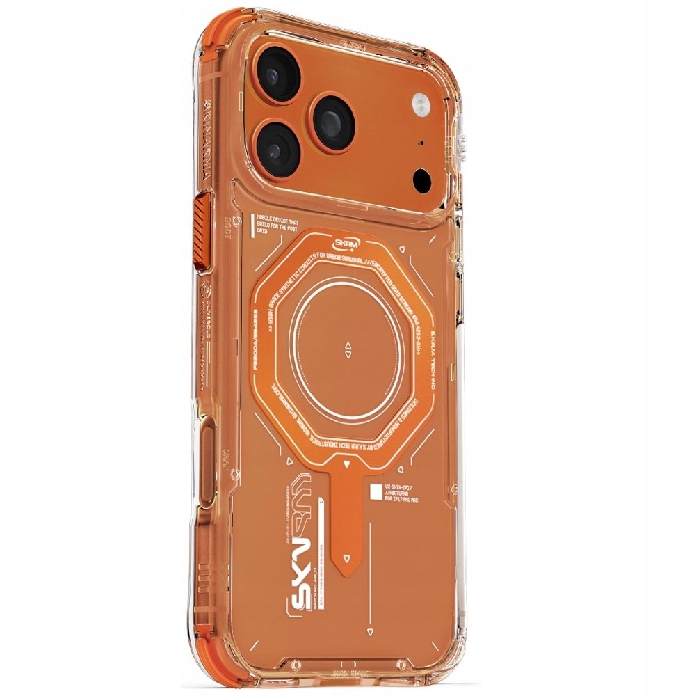 Husë Skinarma Magma për iPhone 17 Pro Max, MagSafe, gjysmë transparente, portokalli