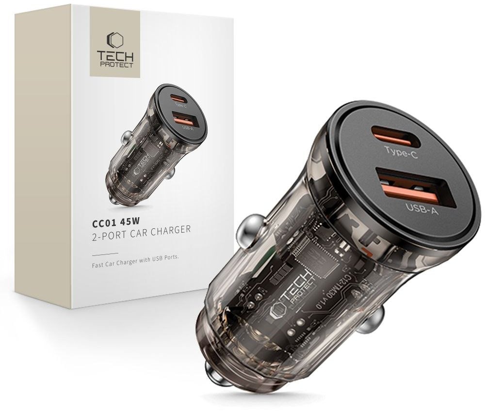 Ngarkues veture Tech-Protect CC01, 2 porta PD45W QC3.0, i zi