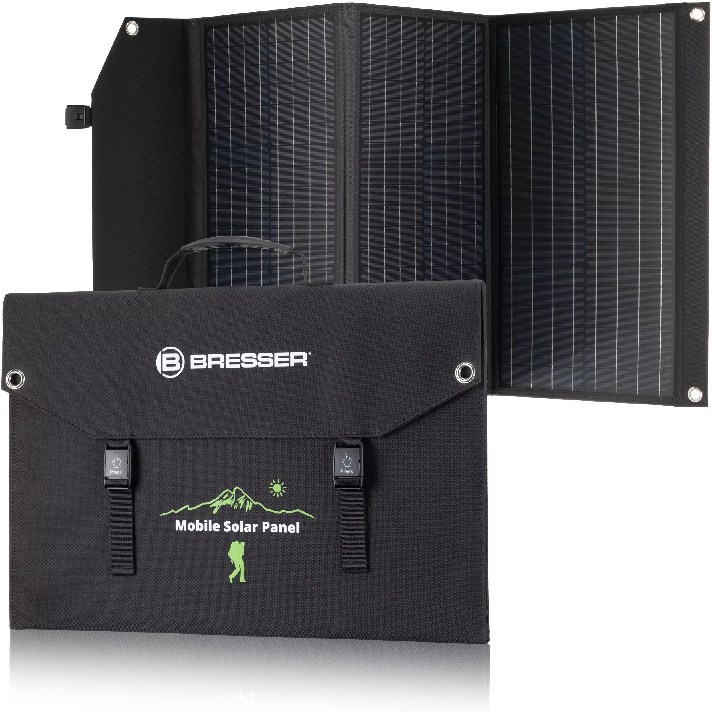 Karikues diellor portativ BRESSER Mobile Solar Charger 90W, dalje USB, dalje DC, i zi