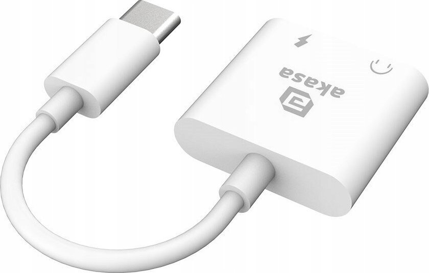 Adapter USB C në 3.5mm Akasa, audio dhe karikim njëkohësisht, 15W, i bardhë