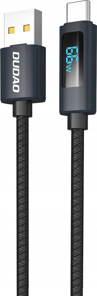 Kабел за полнење Dudao L7T, USB A во USB C, 66W, LED екран, 1 m, црн