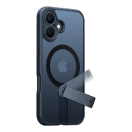 Këllëf telefoni Torras Pstand Spin për iPhone 16, me këmbë mbajtëse, pjesë e pasme transparente, i zi