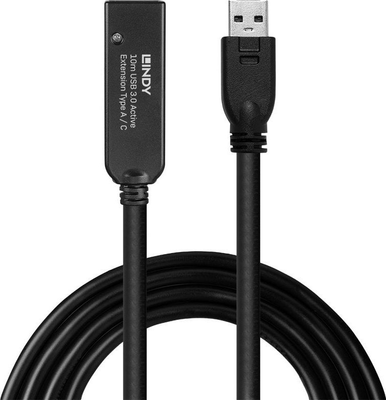Kabllo USB Lindy 43159, USB 3.0 Active Extension 10m, Type A në Type C, e zezë