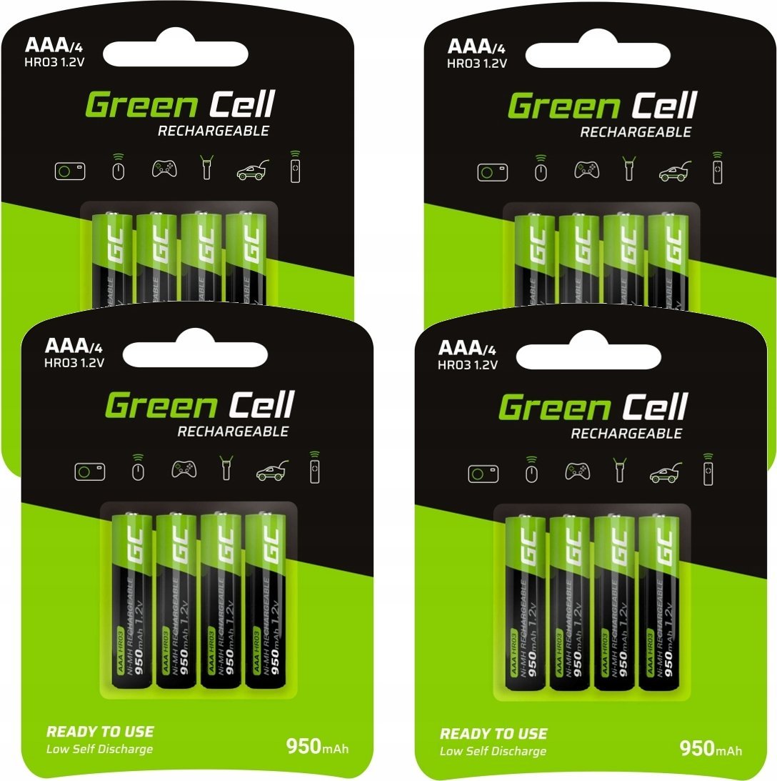 Bateri të rikarikueshme Green Cell AAA R3, 950mAh, set 16 copë