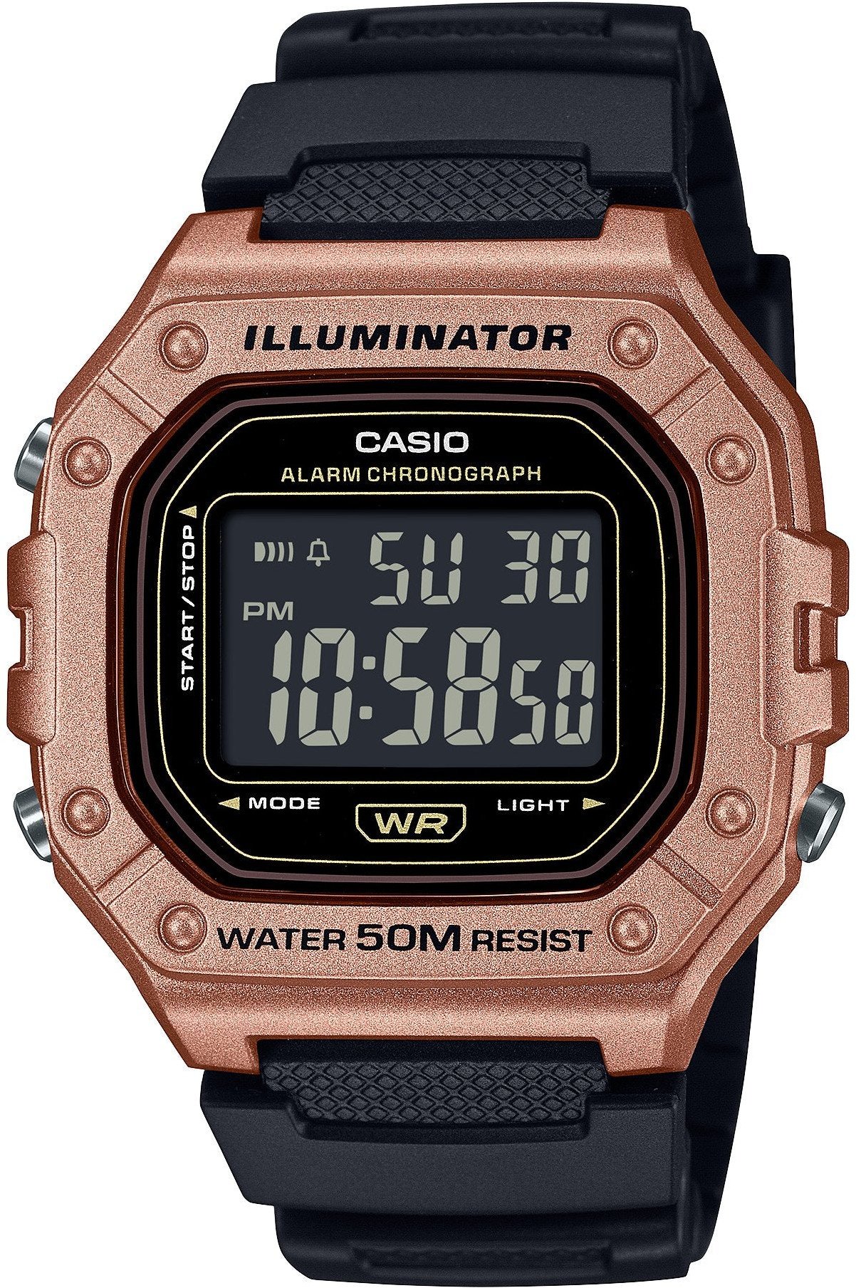 Orë digjitale Casio W-218HM-5BV, rezinë, rezistente ndaj ujit 50m, e zezë