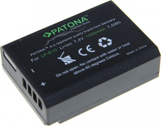 Батерија за фотоапарат ПАТОНА Про Канон LP-E10, 1020mAh, Ли-Јон, црна