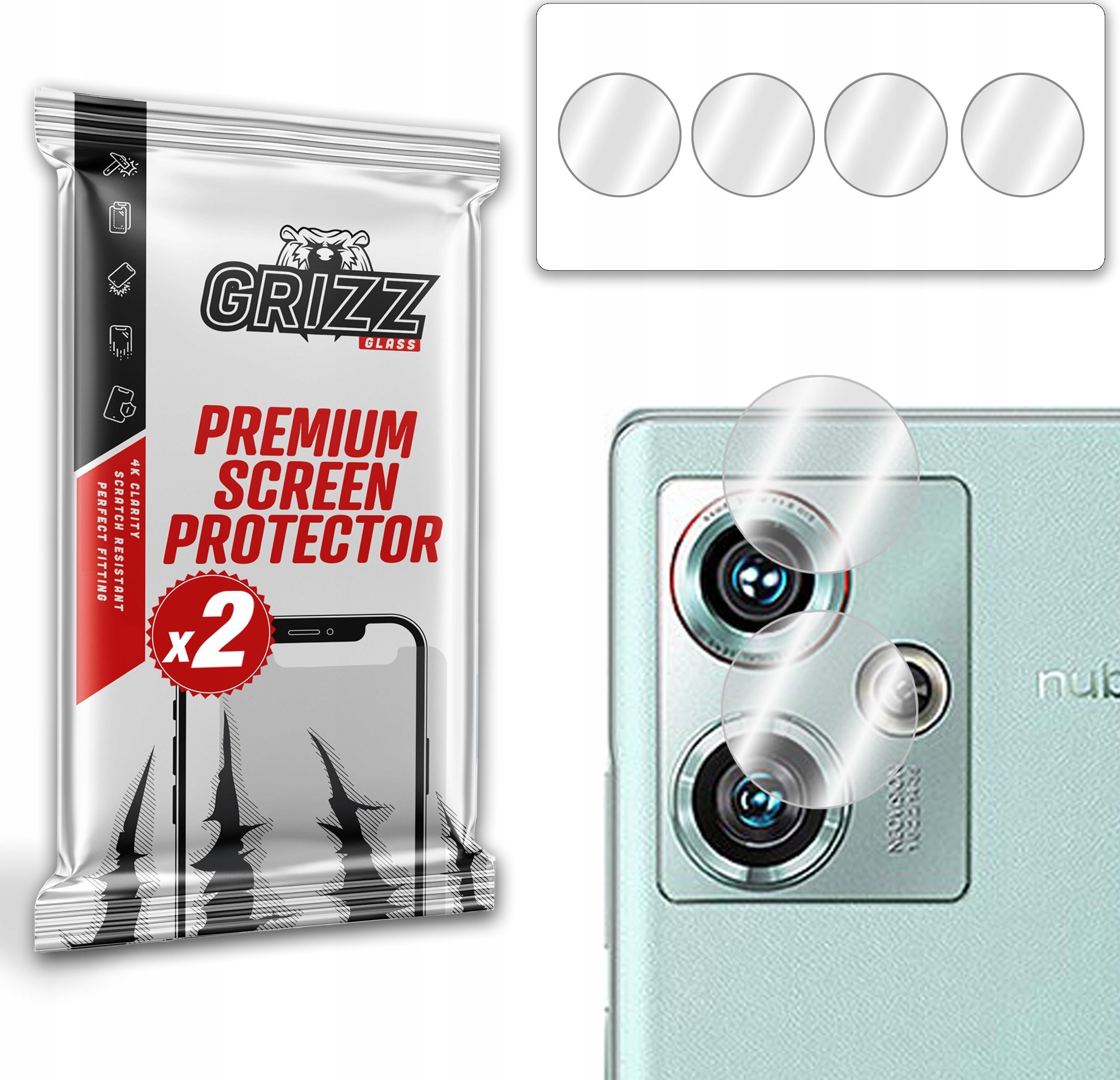 Xham mbrojtës kamere GrizzGlass HybridGlass për ZTE Nubia Z50, paketim me 2 copë, transparent