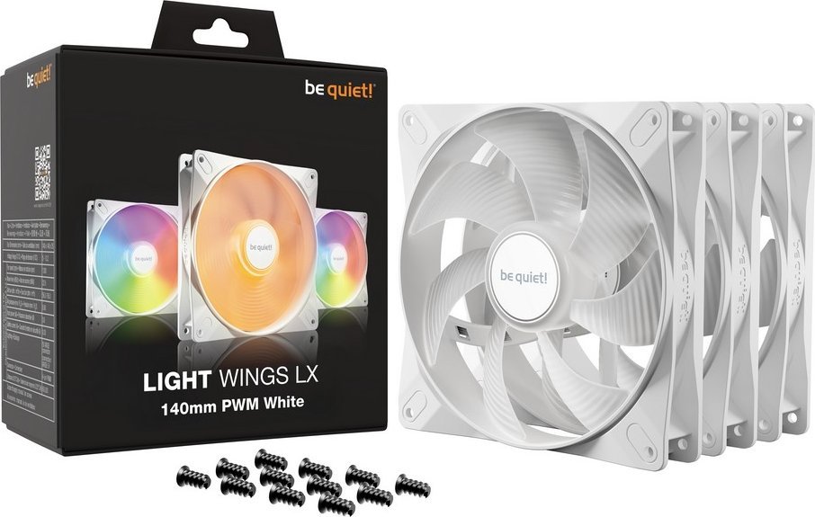 Ventilatorë kasë Be Quiet! Light Wings LX, 140mm PWM, set 3 copë, të bardhë