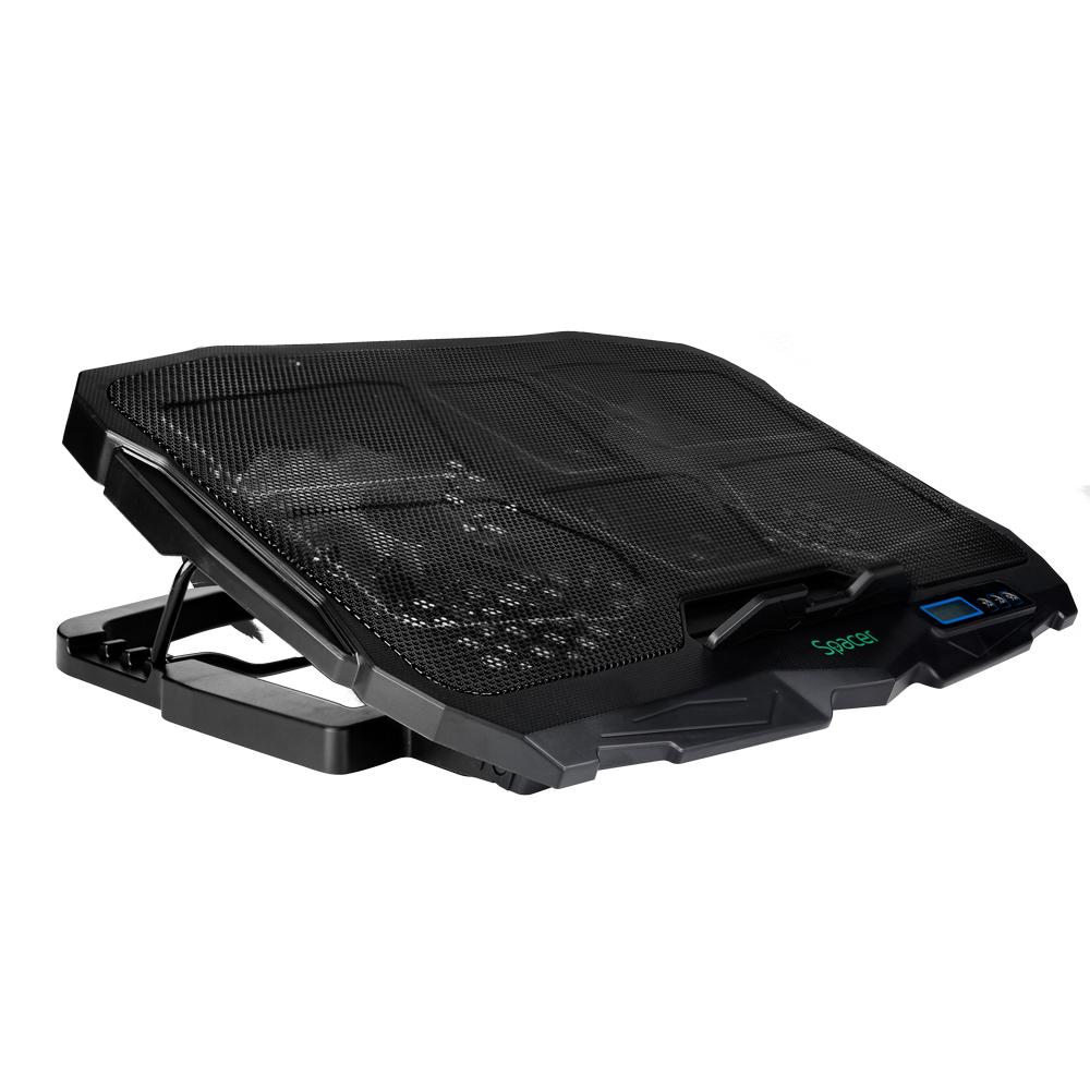 Ftohës për laptop Spacer, 17", 4 ventilatorë LED blu, i zi