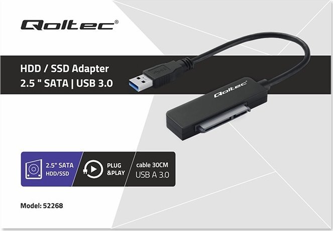 Adapter kabllo Qoltec SATA në USB 3.0, për SSD HDD 2.5", 5Gb/s, 2TB, i zi