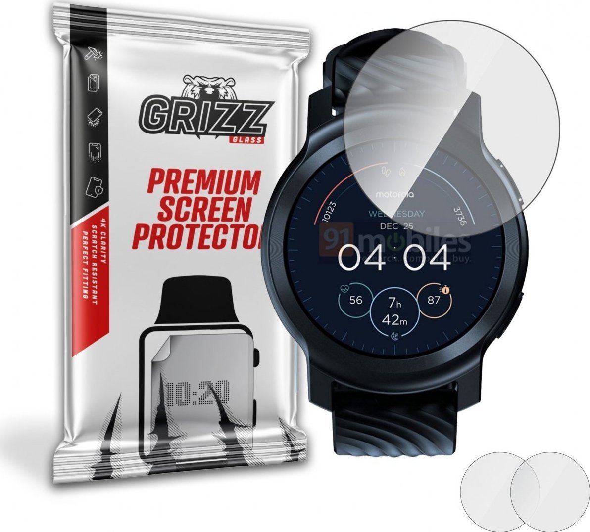 Xham mbrojtës GrizzGlass Hybrid Glass për Motorola Moto Watch 100, set me 2 copë, transparent