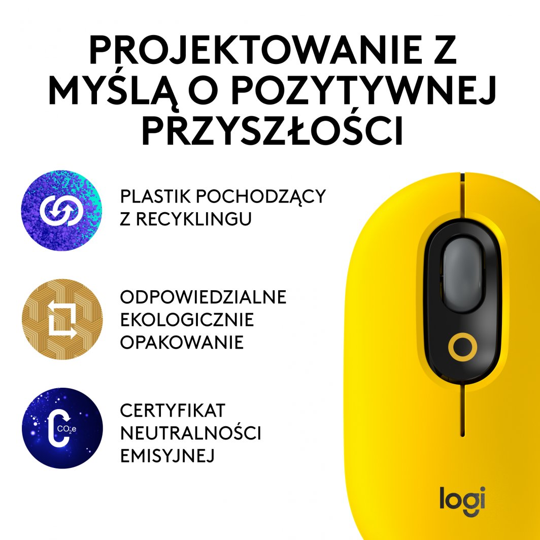 Maus Logitech POP, wireless, Bluetooth, i zi dhe i verdhë