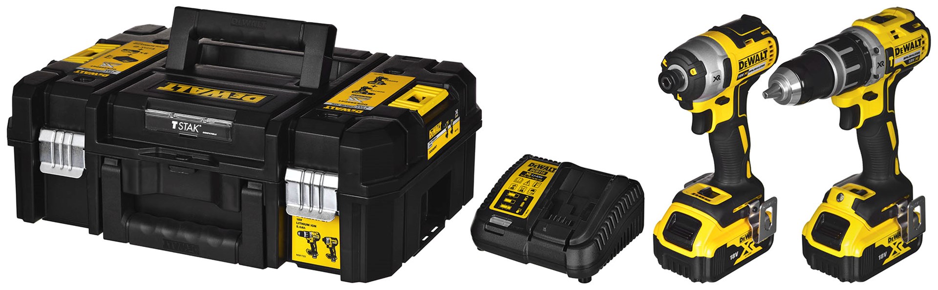 Set veglash pa kabllo Dewalt DCK266P2T QW, 18V, 2x 5.0Ah, i verdhë