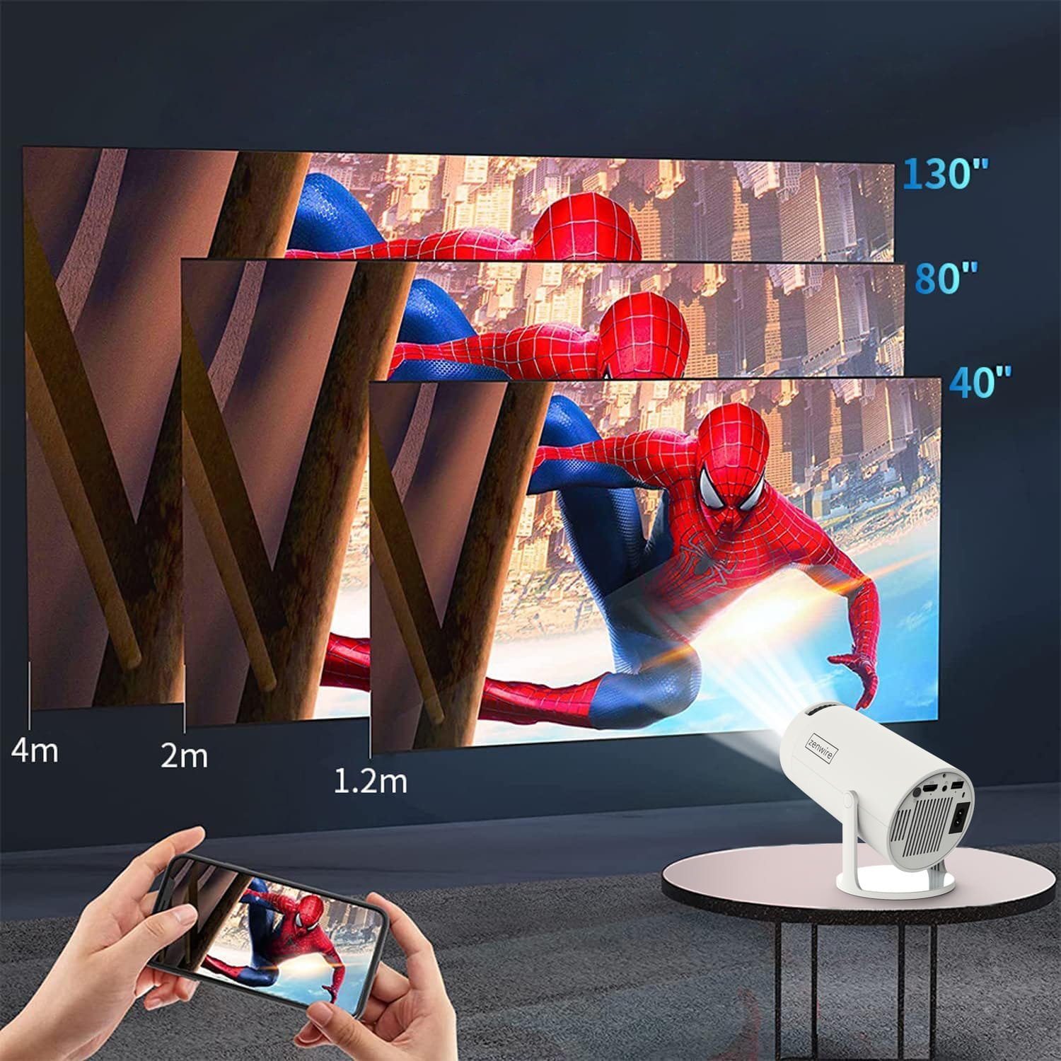 Projektor portabël Zenwire R1 MINI, Android 12, Full HD 4K, gri