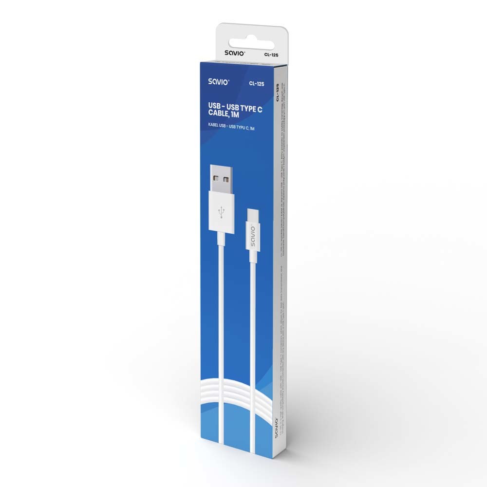 Kabllo Savio, USB A / USB C, 1 m, e bardhë
