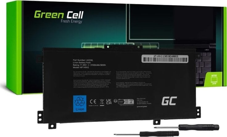 Bateri laptopi Green Cell LK03XL, 11.55V, 3100mAh, për HP Envy x360