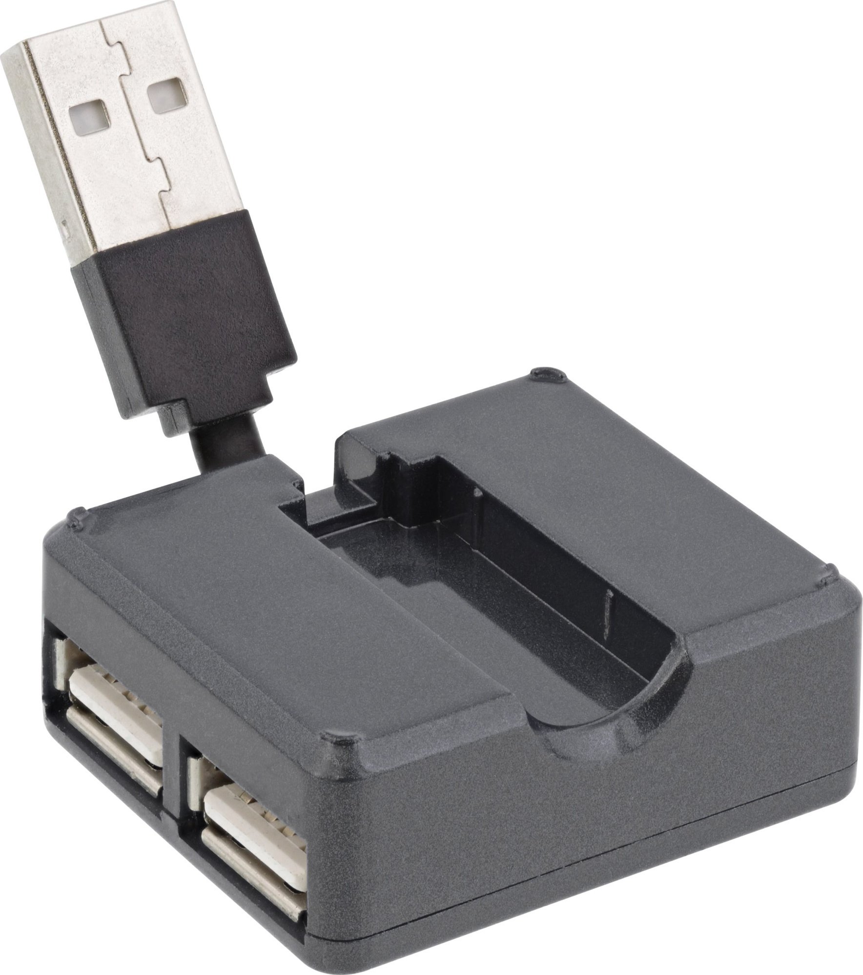 Hub USB InLine 2.0, 4 porta USB A, kabllo 4cm, i zi