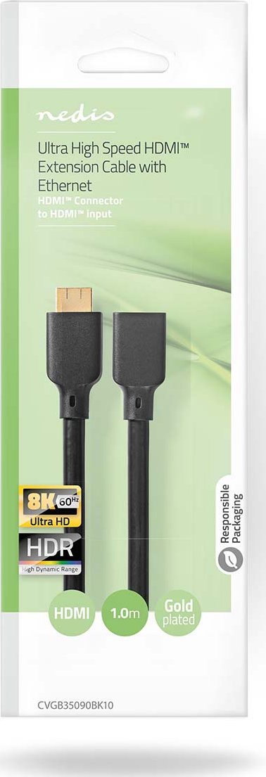 HDMI кабел Nedis CVGB35090BK10, тип A, 1m, црн
