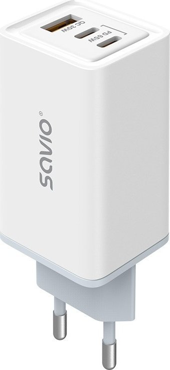 Karikues AC Savio LA-07, 65W GaN, me kabllo USB-A në USB-C 1m, i bardhë