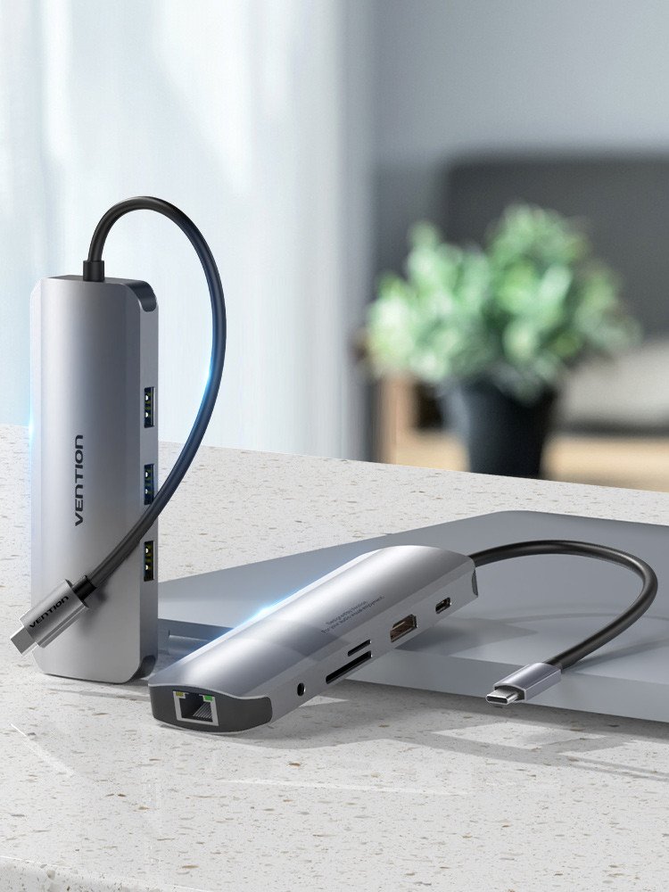Докинг станица USB C Vention, 9 во 1, HDMI 4K, 3x USB 3.0, сива