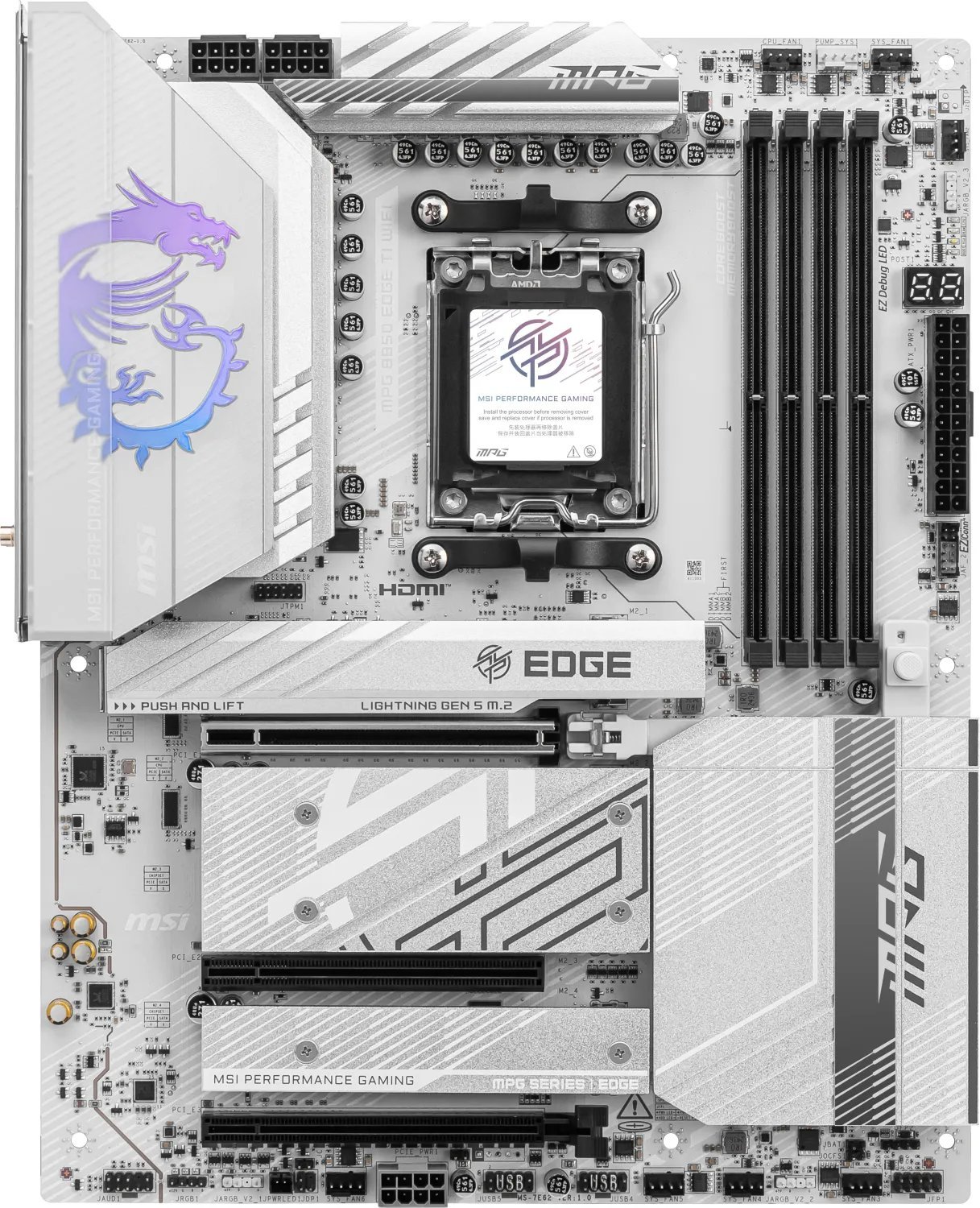 Motherboard MSI MPG B850 EDGE TI WIFI, AMD B850, Socket AM5, ATX, argjend e bardhë