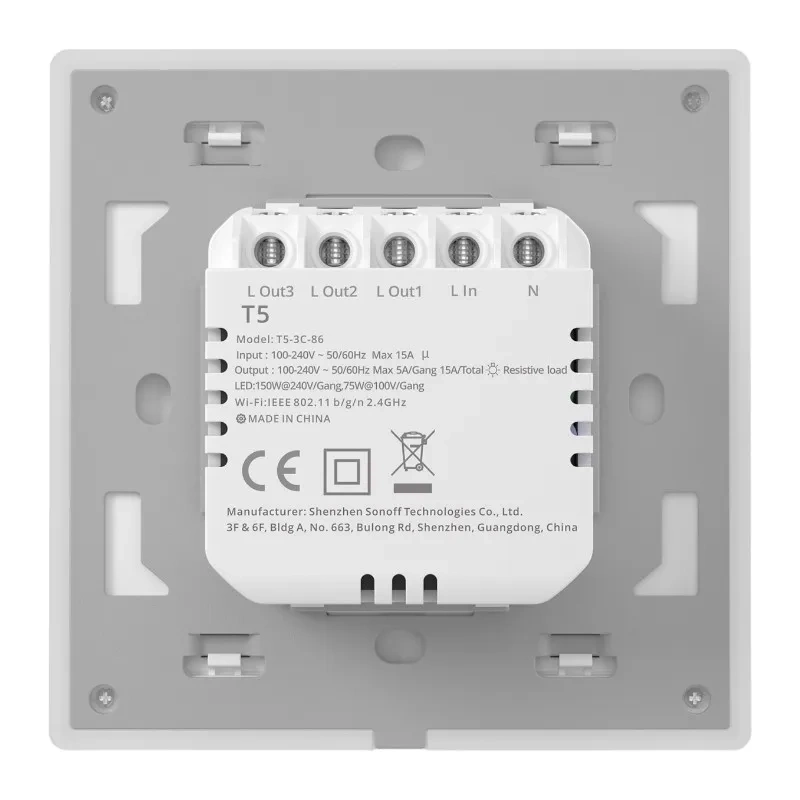 Ndërprerës inteligjent muri Sonoff TX Ultimate T5-3C-86, WiFi, 3 kanale, i bardhë