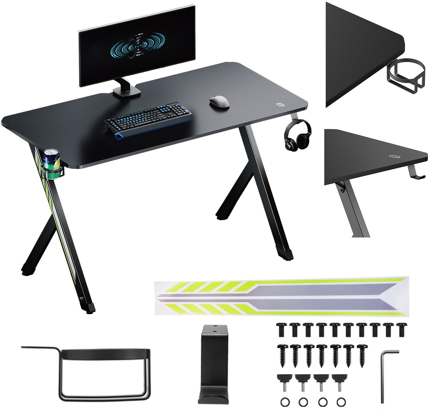 Tavolinë gaming NanoRS RS101, sipërfaqe e gjerë, konstruksion çeliku, e zezë