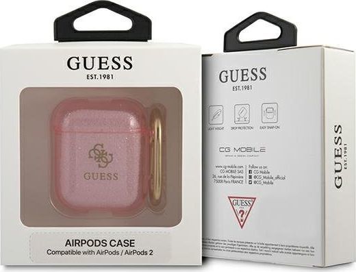 Mbrojtëse Guess GUA2UCG4GP Glitter Collection për AirPods 1/2, rozë