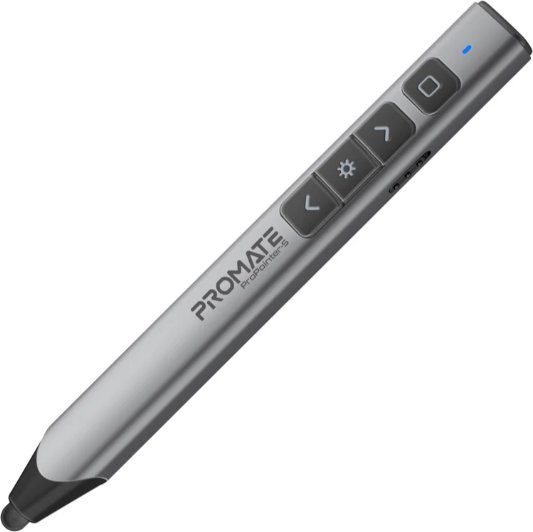 Безжичен презентер Promate ProPointer S, пенкало стилус, зелен ласер, црн