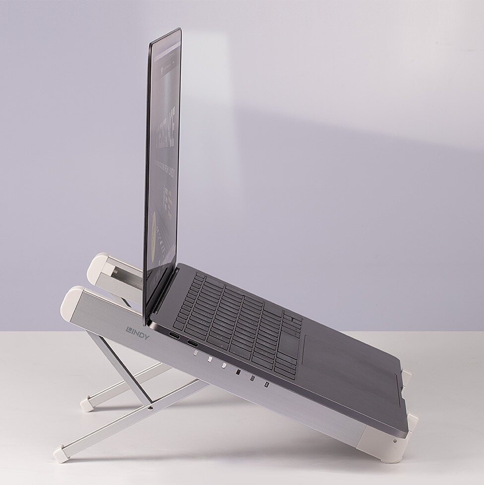 Mbajtëse laptopi Lindy Riser Folding 20916, e rregullueshme, palosëse, argjend me të bardhë