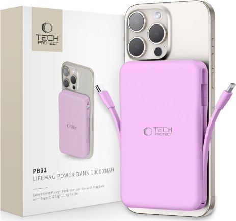 Power bank Tech-Protect PB31 LifeMag, 10000mAh, MagSafe, виолетова