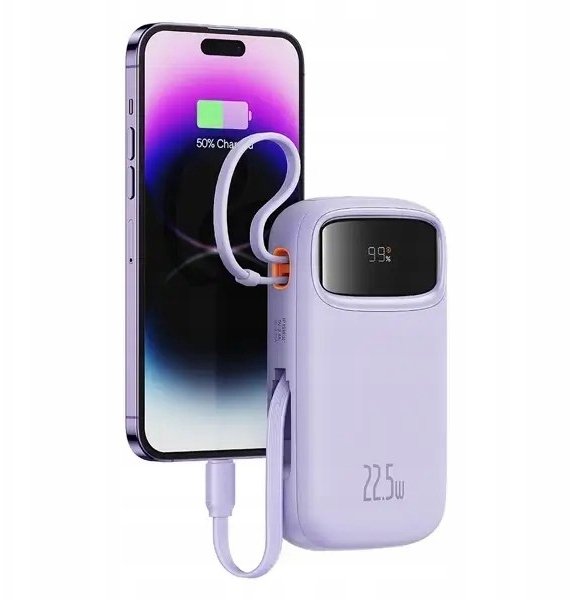 Power bank Baseus, 22.5W, 10000mAh, kabllo USB C dhe Lightning tërheqëse, e zezë