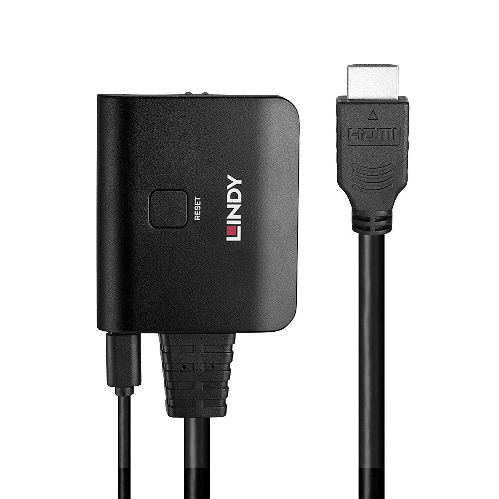 Ndarës HDMI Lindy 2 porta, 4K 60Hz, HDR, i zi