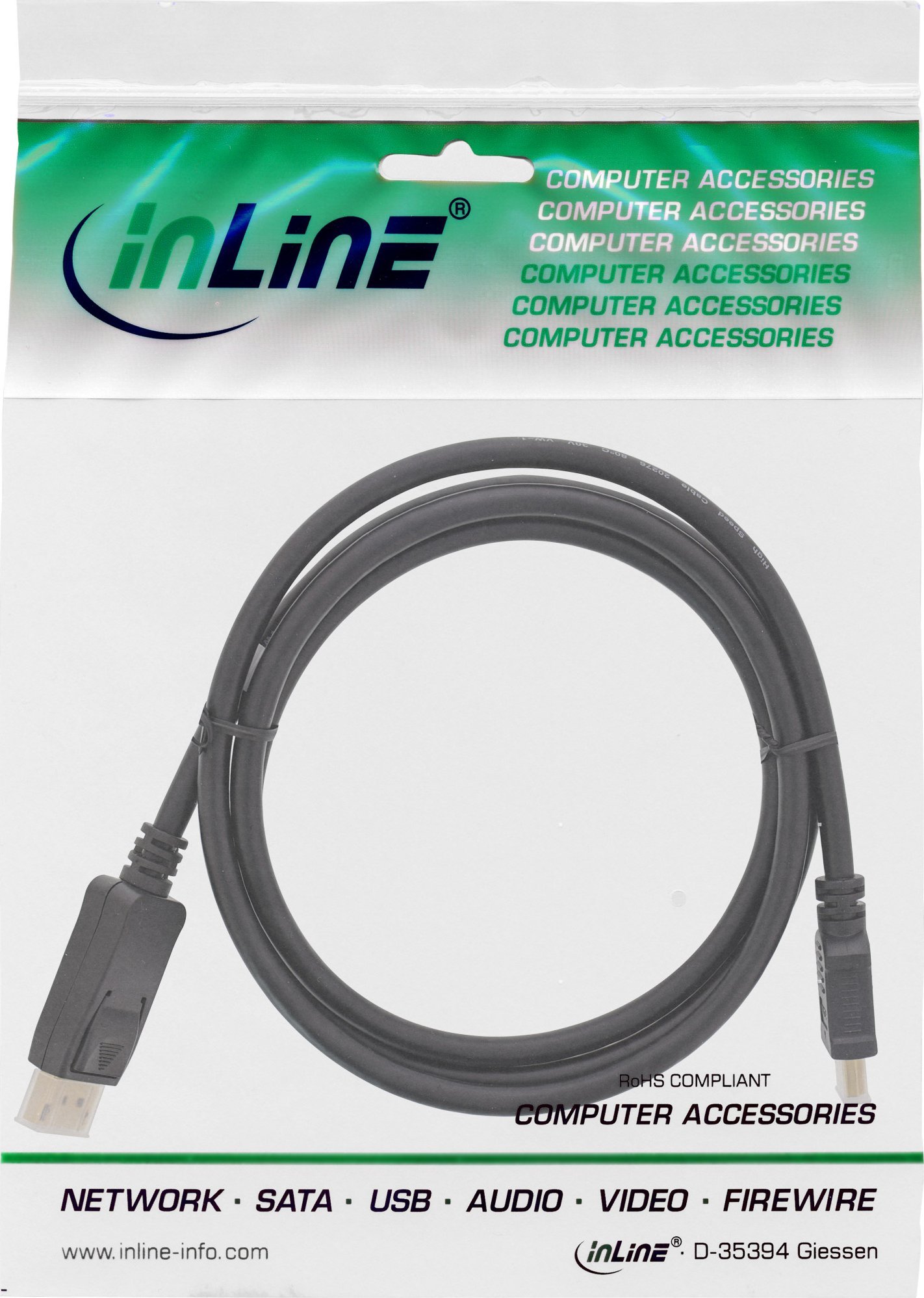 Kabllo konvertuese InLine DisplayPort në HDMI, 7.5m, e zezë