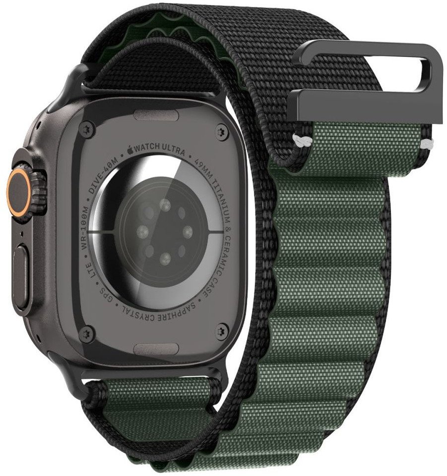 Byzylyk për Apple Watch Spigen WBF1, 44 45 46 49 mm, najlon sportiv, i zi jeshil
