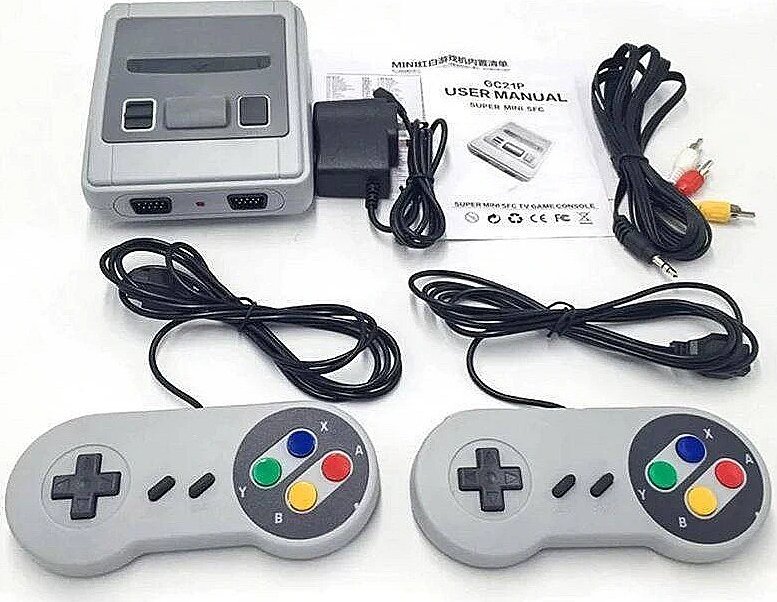 Konzolë lojërash RoGer SFC620 LD Super Mini SFC, 620 lojëra 8 bit, 2 gamepadë, gri
