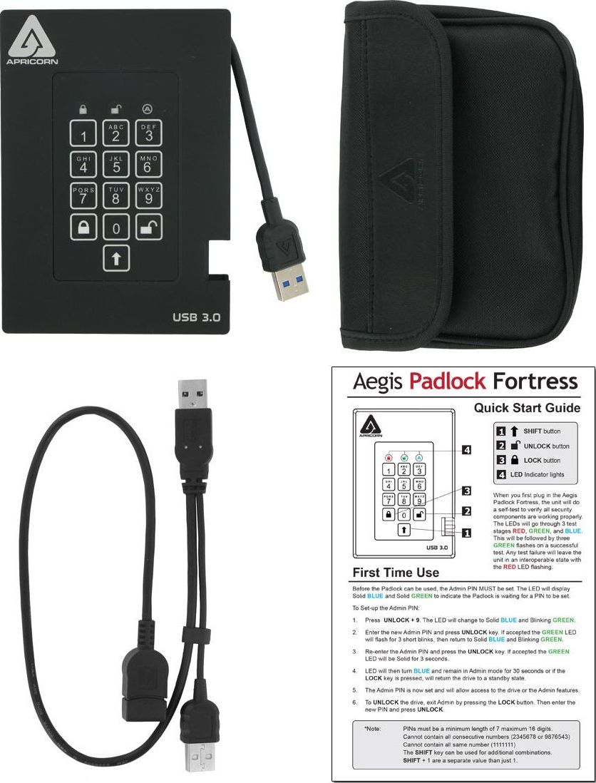 Disk i jashtëm SSD Apricorn Aegis Fortress, 512GB, USB 3.0, i zi