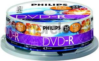 Disqe DVD-R Philips DM4S6B25F, 4.7GB, 16x, paketim 25 copë
