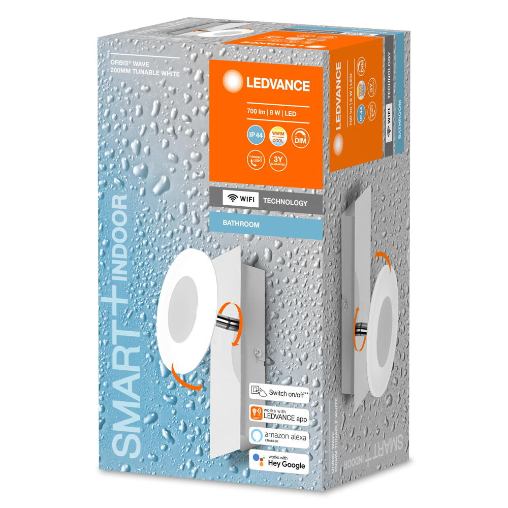 Llambë muri LED LEDVANCE SMART+ WiFi Orbis Wall Wave, IP44, 1 llambë, argjendtë dhe e bardhë