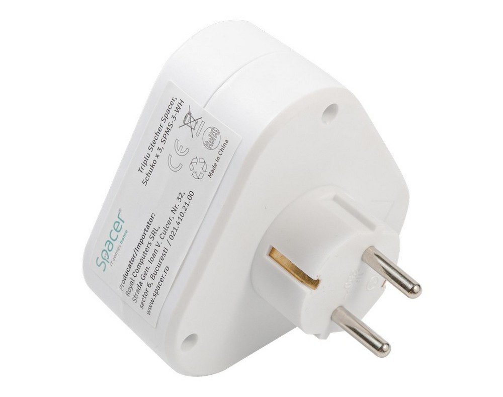 Prizë trefishe Spacer SPMS-3-WH, 3500W, 16A, mbrojtje për fëmijë, e bardhë