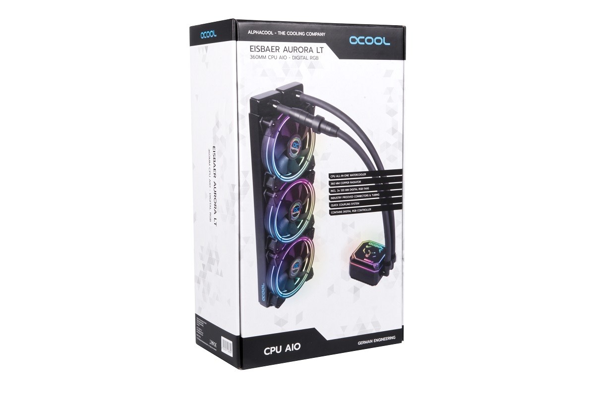 Ftohës me ujë Alphacool Eisbaer Aurora LT360, 360mm, ARGB, i zi