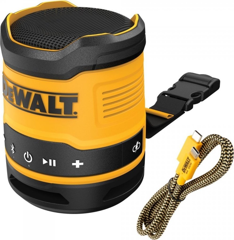 Altoparlant Bluetooth DeWalt DCR009, kompakt, USB i rikarikueshëm, i verdhë