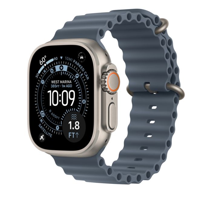 Apple Watch 49mm Band, Anchor Blue Ocean Band, Natural Titanium Finish