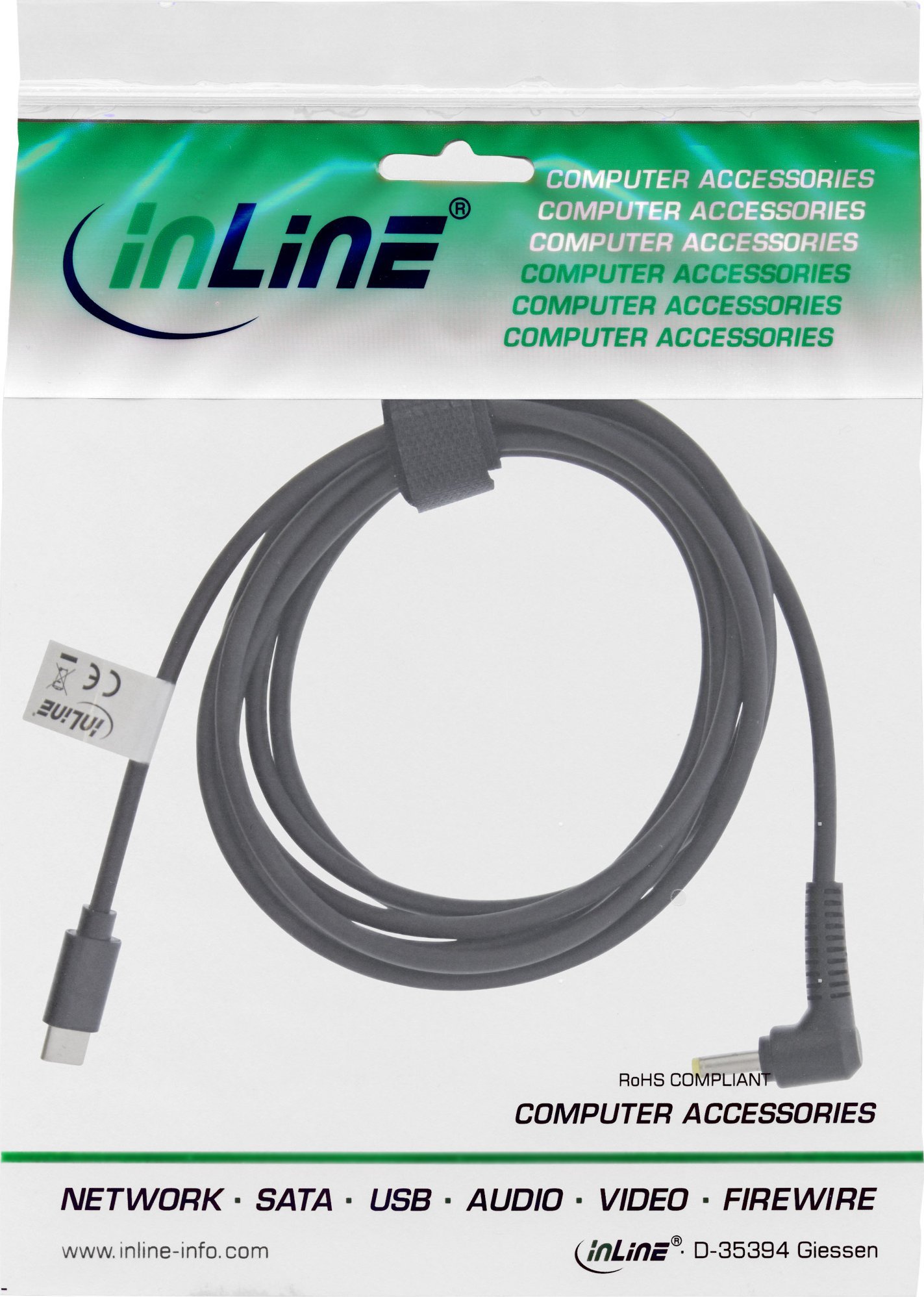 Kabllo karikimi InLine USB Type C në BenQ ASUS, 65W PD, 2m, e zezë