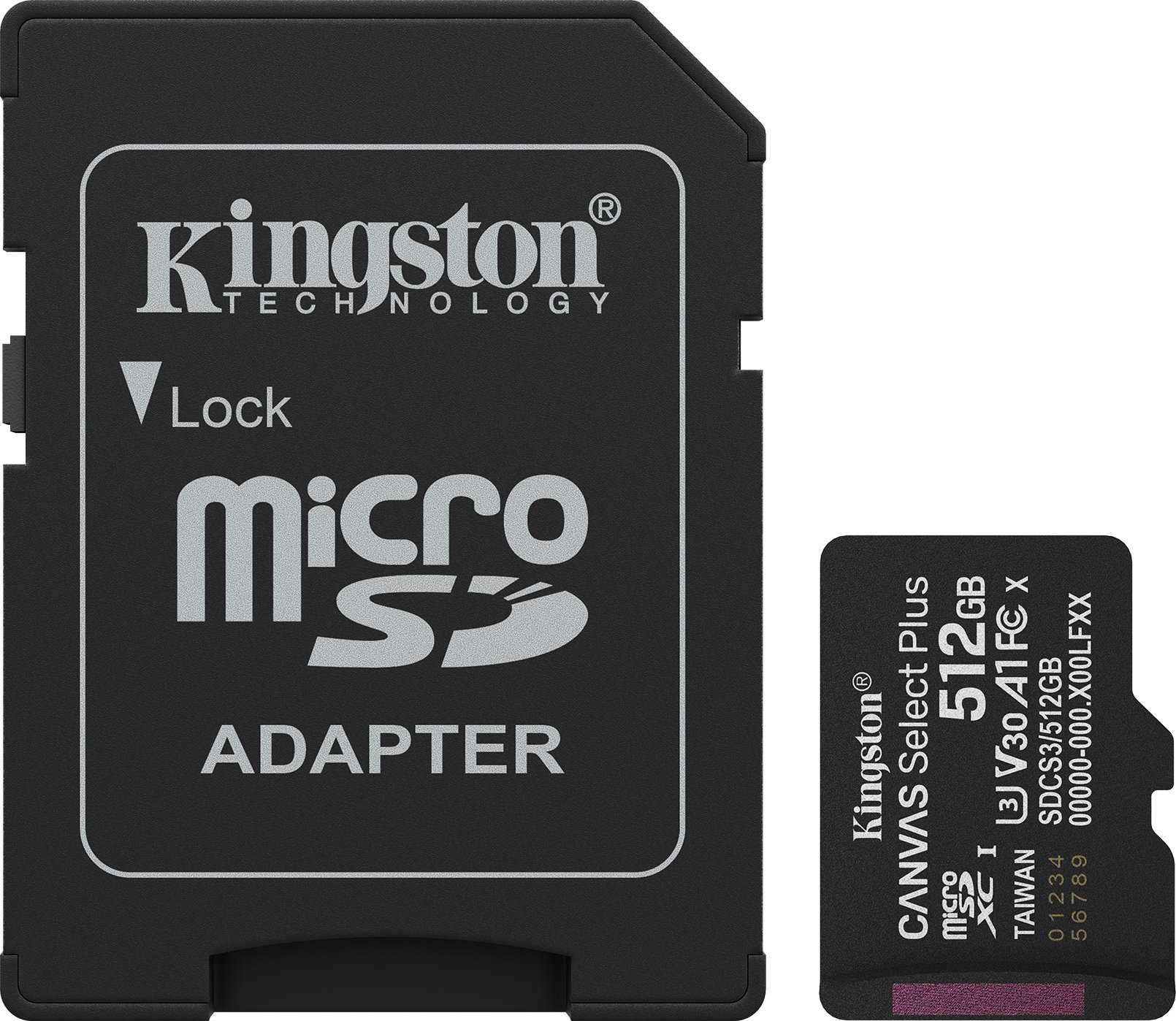 Kartë memorie Kingston Canvas Select Plus Gen3, 512GB, MicroSDXC A1 150MB/s, me adapter