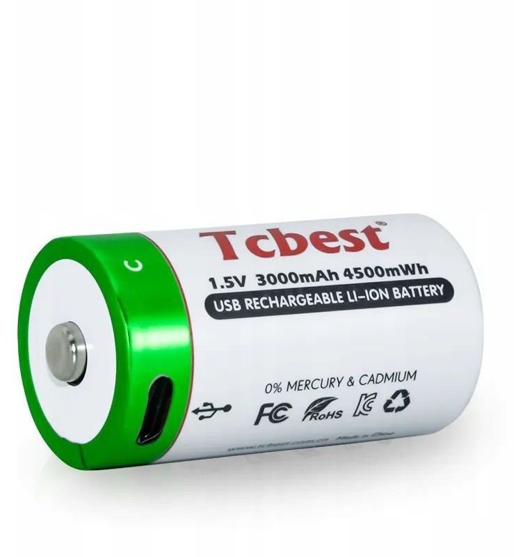 Полначлива Li-ion батерија Tcbest USB-C R14 C, 3000 mAh, USB-C приклучок за полнење, сива