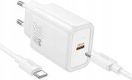 Karikues muri Hoco N60, 20W PD QC, USB C me kabllo Type C në Type C, i bardhë