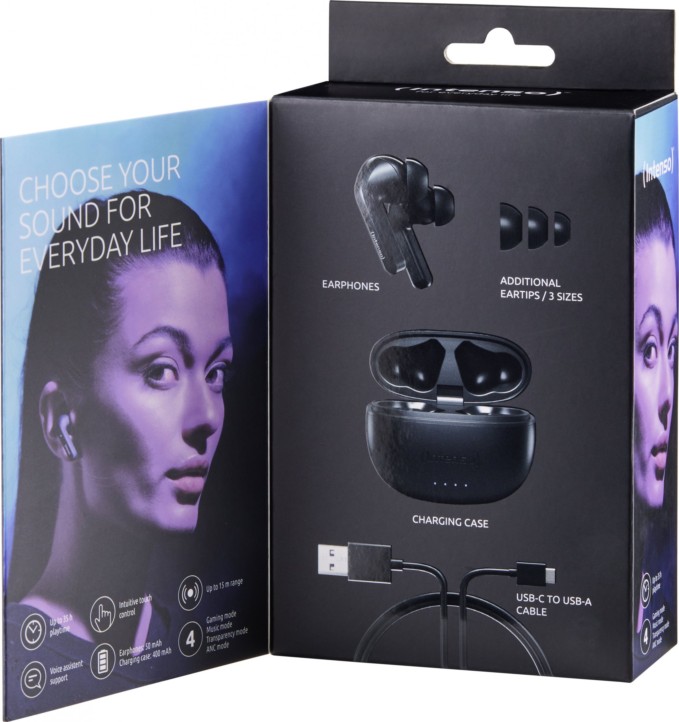 Kufje wireless Intenso Buds T300A, True Wireless Stereo, Bluetooth, të zeza