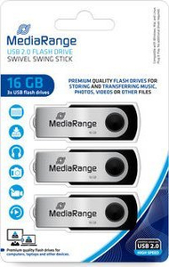 USB flash drive MediaRange MR910, set 3 copë, 16GB, USB 2.0, zi argjend